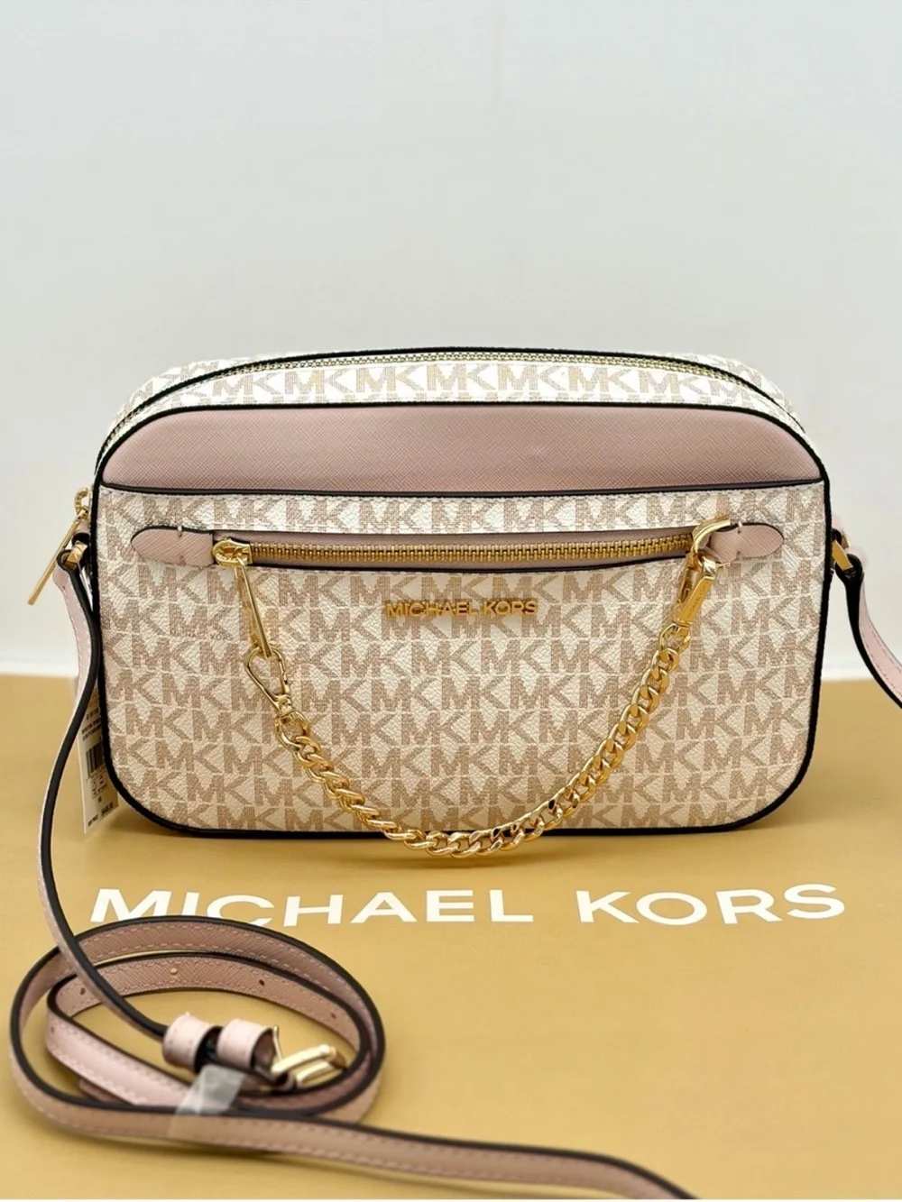 Michael Kors Jet Set Travel EW Crossbody Bag Optic White Rose Gold